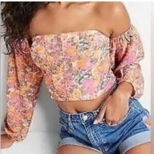 Wild Fable Floral Off Shoulder Corset Crop Top Cottagecore Y2K Small Boho
